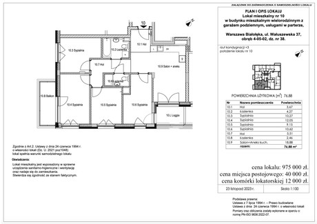 Mieszkanie na sprzedaż - Wałuszewska Białołęka Dworska, Białołęka, Warszawa, 76,88 m², 975 000 PLN, NET-1539409118