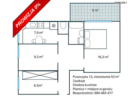 Mieszkanie na sprzedaż - puszczyka Puszczyka, Ursynów, Warszawa, 53 m², 830 000 PLN, NET-PO9433-0