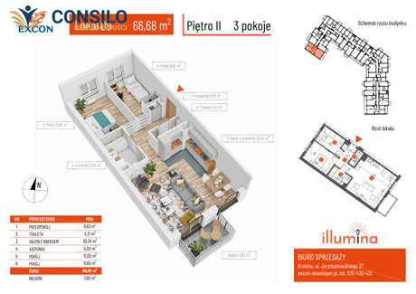 Mieszkanie na sprzedaż - Erazma Jerzmanowskiego Kraków, małopolskie , 66,68 m², 826 832 PLN, NET-EC6351740