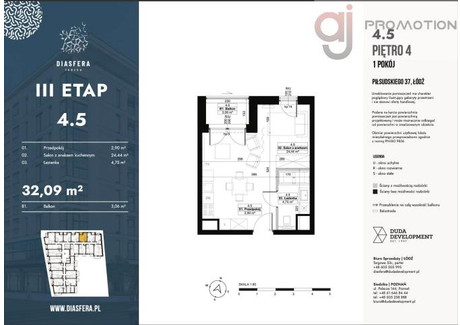 Mieszkanie na sprzedaż - al. Piłsudskiego Śródmieście, Łódź, 32,09 m², 466 000 PLN, NET-59590