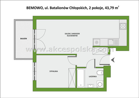 Mieszkanie na sprzedaż - Batalionów Chłopskich Bemowo, Warszawa, Warszawa M., 43,79 m², 783 403 PLN, NET-MS-159697