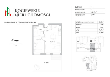 Mieszkanie na sprzedaż - Feliksa Selmanowicza "Zagończyka" Starogard Gdański, Starogardzki, 42,17 m², 349 900 PLN, NET-809875