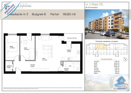 Mieszkanie na sprzedaż - Radziejów, Radziejowski, 66,8 m², 425 468 PLN, NET-TWM-MS-1029