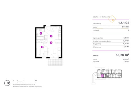 Mieszkanie na sprzedaż - Borkowska Orunia Górna, Gdańsk, 35,08 m², 511 280 PLN, NET-955285