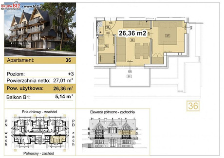 Mieszkanie na sprzedaż - Makuszyńskiego Zakopane, 26 m², 1 186 200 PLN, NET-48979