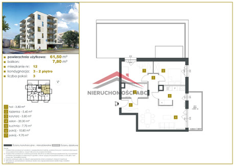 Mieszkanie na sprzedaż - Suwalna Legionowo, Legionowski, 61,5 m², 676 500 PLN, NET-91/6213/OMS