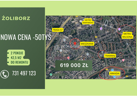 Mieszkanie na sprzedaż - Władysława Broniewskiego Sady Żoliborskie, Żoliborz, Warszawa, 42,5 m², 619 000 PLN, NET-2359/13265/OMS