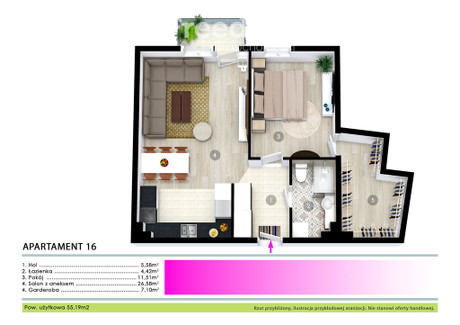 Mieszkanie na sprzedaż - Kazimierza Pułaskiego Luboń, Poznański, 55,19 m², 459 000 PLN, NET-35461/3685/OMS