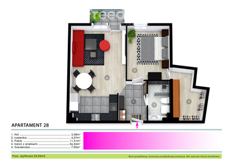 Mieszkanie na sprzedaż - Kazimierza Pułaskiego Luboń, Poznański, 55,05 m², 457 000 PLN, NET-35463/3685/OMS