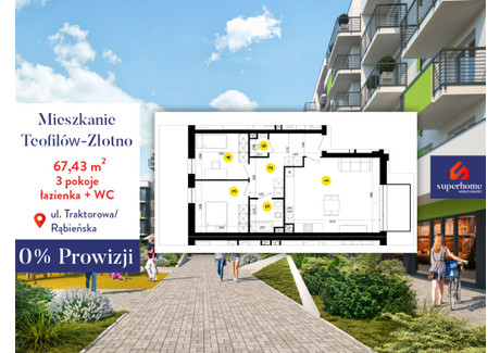 Mieszkanie na sprzedaż - Łubinowa Łódź, 67,43 m², 576 526 PLN, NET-21