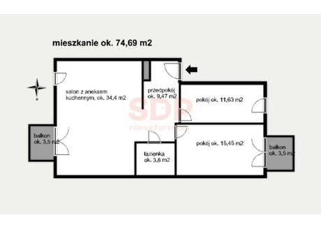 Mieszkanie na sprzedaż - Kamieńskiego Henryka Michała Poświętne, Psie Pole, Wrocław, 74,69 m², 890 040 PLN, NET-37418