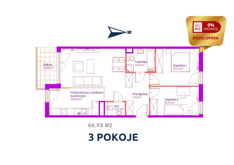 Mieszkanie na sprzedaż - Czyżyny, Kraków-Nowa Huta, Kraków, 66,93 m², 756 259 PLN, NET-891649