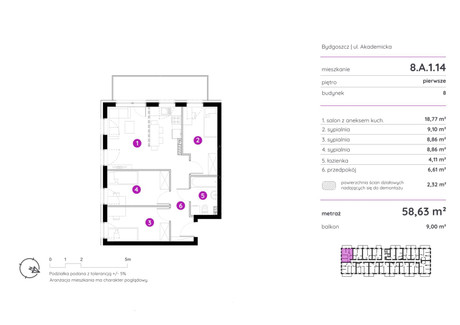 Mieszkanie na sprzedaż - Nowy Fordon, Fordon, Bydgoszcz, Bydgoszcz M., 58,63 m², 465 961 PLN, NET-PAT-MS-1179