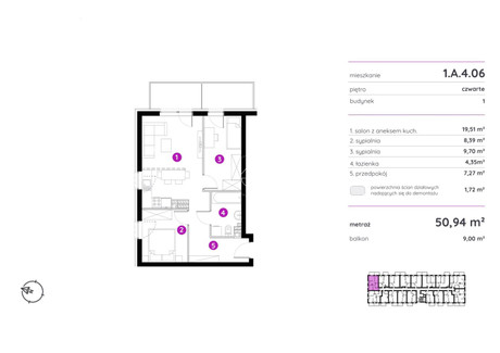 Mieszkanie na sprzedaż - Nowy Fordon, Fordon, Bydgoszcz, Bydgoszcz M., 50,94 m², 412 486 PLN, NET-PAT-MS-1391