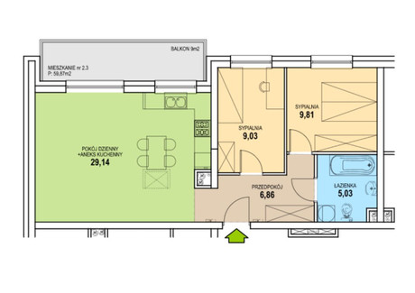 Mieszkanie na sprzedaż - Łężyca-Inwestycyjna Łężyca, Zielona Góra, 59,62 m², 512 136 PLN, NET-917971