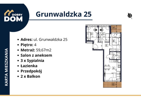 Mieszkanie na sprzedaż - Grunwaldzka Okole, Bydgoszcz, 59,67 m², 739 000 PLN, NET-PH813623