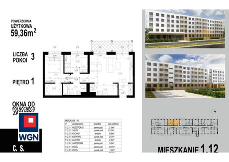 Mieszkanie na sprzedaż - Wojska Polskiego Głogów, Głogowski, 59,36 m², 409 584 PLN, NET-40630201