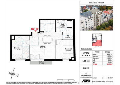 Mieszkanie na sprzedaż - Reims, Francja, 61 m², 357 504 USD (1 440 740 PLN), NET-85753752