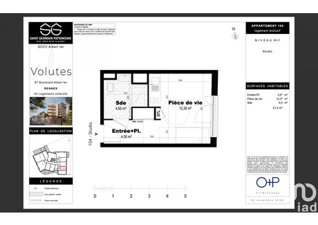 Mieszkanie na sprzedaż - Rennes, Francja, 21 m², 151 265 USD (620 188 PLN), NET-101979692